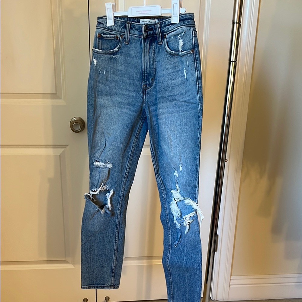 Abercrombie Distressed Blue Jeans Skinny High Rise Curve Love 25R